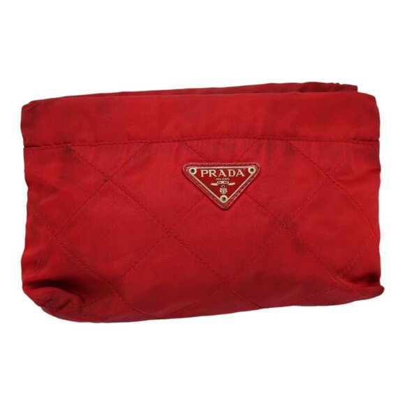 PRADA Pouch Nylon Red Silver Auth - Picture 1 of 16